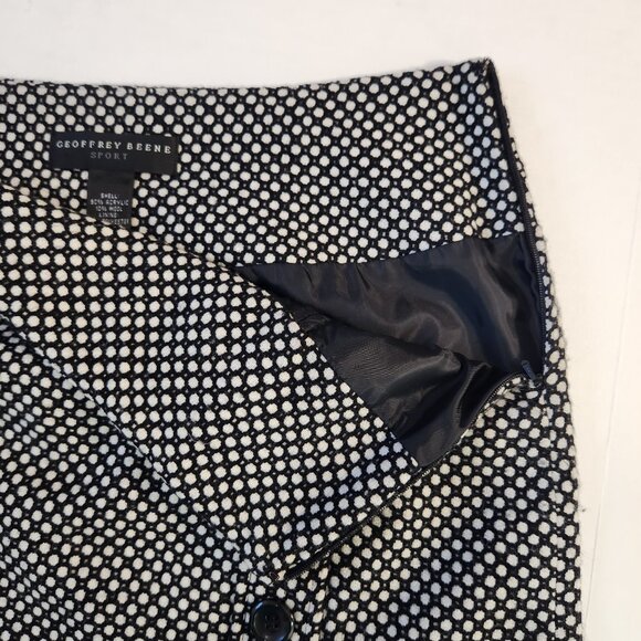 Geoffrey Beene Sport Tweed Mini Skirt 2 Black White Faux Button Front Preppy - Picture 5 of 9